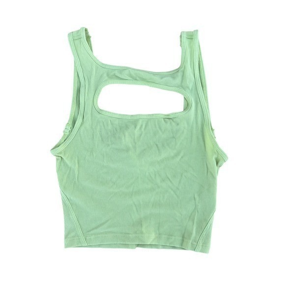 Lululemon Tops - Lululemon Mint Green Ribbed Cutout Crop Tank Top Womens Size 2